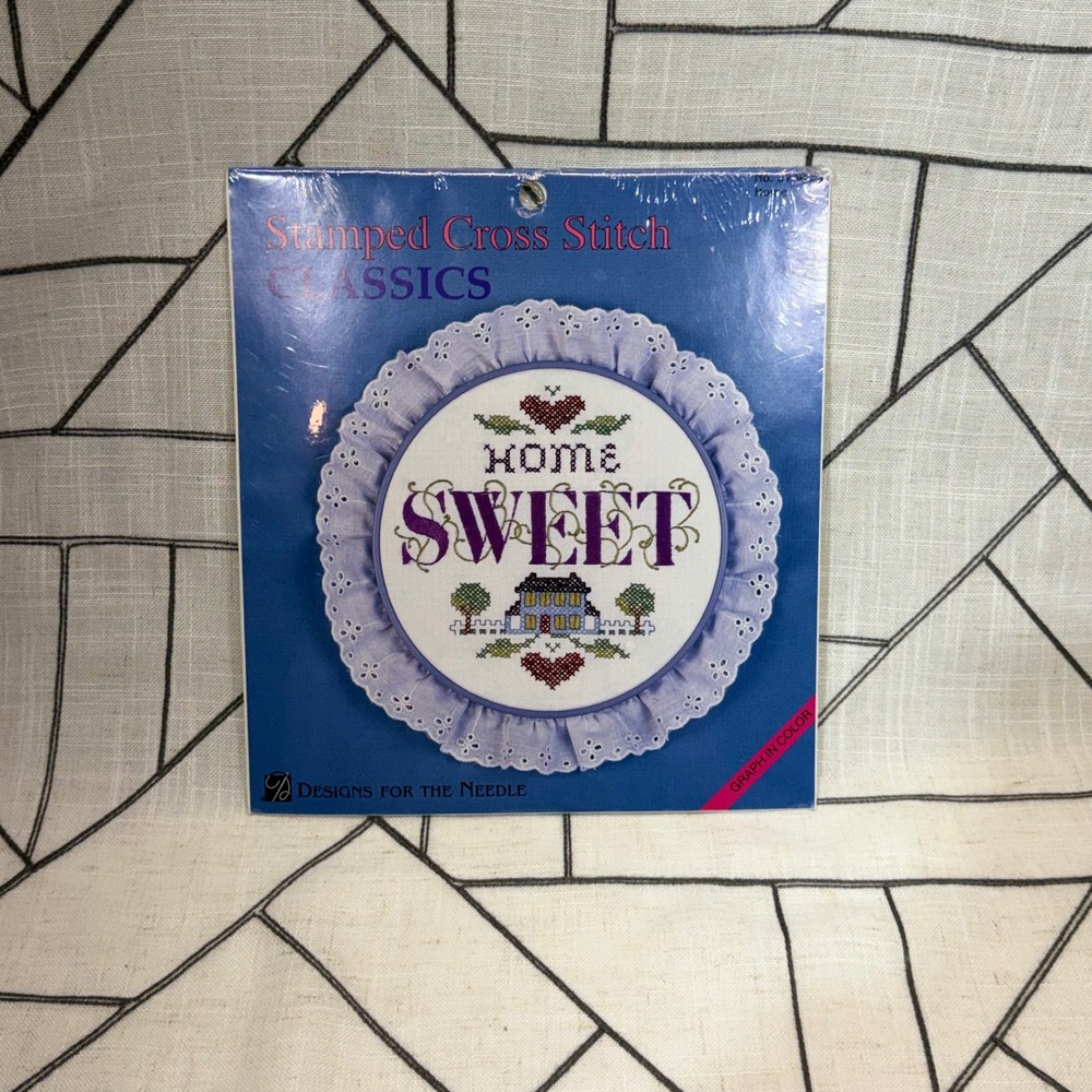 Designs for the Needle Stamped Cross Stitch Kit 7in Blue Home Sweet Home Vintage
